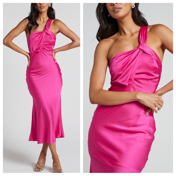 Showpo. Dresses & Skirts - NWT Showpo. hot pink magenta fuchsia Carmella midi dress one-shoulder twist 10